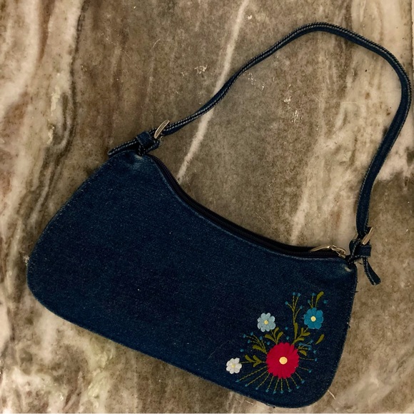 Y2K Steve Madden Small denim embroidered flowers purse handbag - Picture 3 of 16
